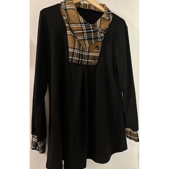 Unixseque Womens long sleeve Jacket lapel pullover tunic Sweater L Plaid button - Picture 7 of 10
